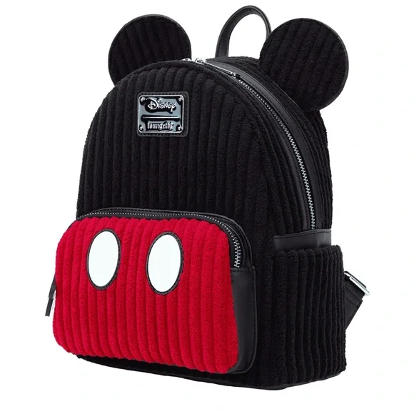 NEW Loungefly Mickey Mouse Exclusive Plush Corduroy Cosplay Mini Backpack - Picture 2 of 6
